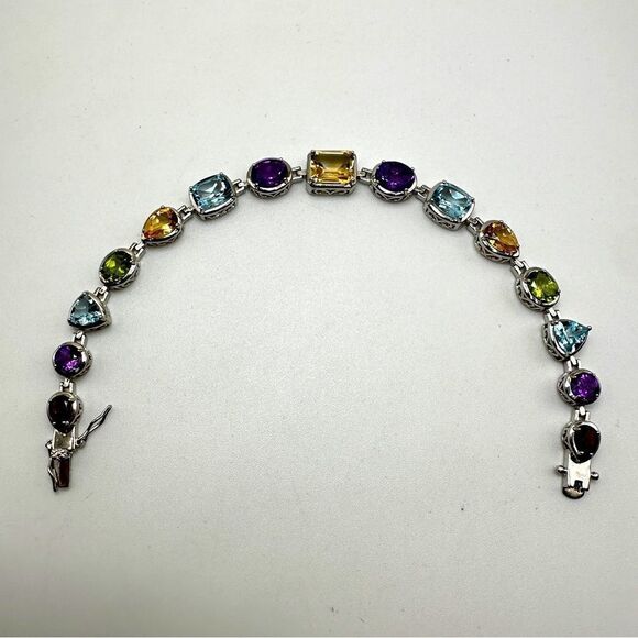 AMAZING 8" multi-gemstone bracelet in stamped sterling silver! - Picture 1 of 11
